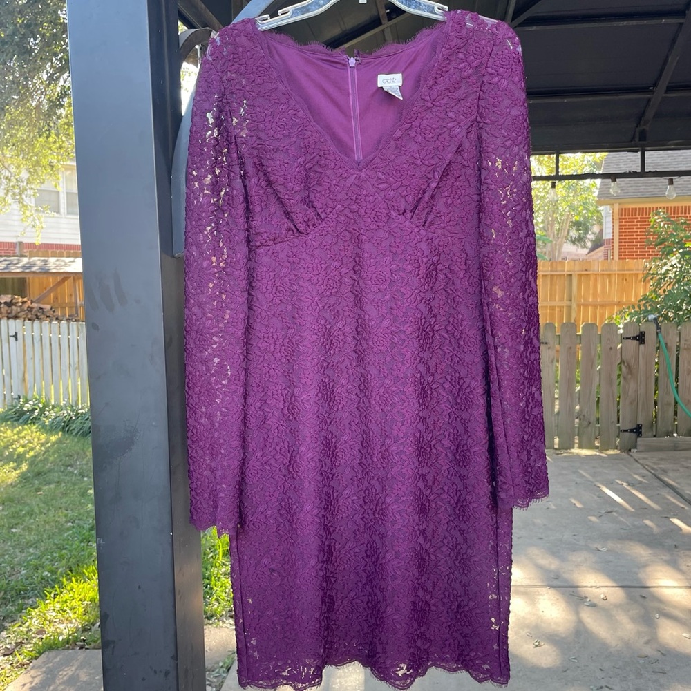 Cache Elegant Long Sleeve Burgundy Lace Dress